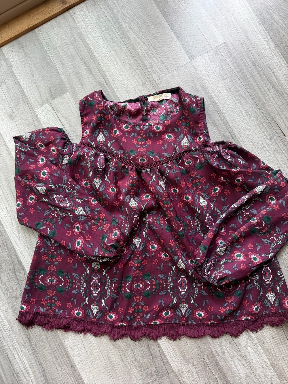 Rewind Burgundy Floral Cold-Shoulder Blouse